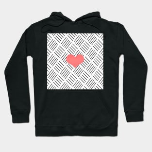 Red heart - Abstract geometric pattern - black and white. Hoodie